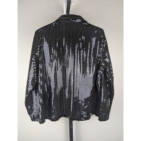 Vintage Misook black full zip knit packet shiny square paillettes - Picture 2 of 5